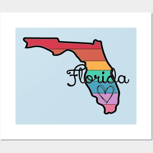 Florida Rainbow Sunshine State Outline Love Posters and Art